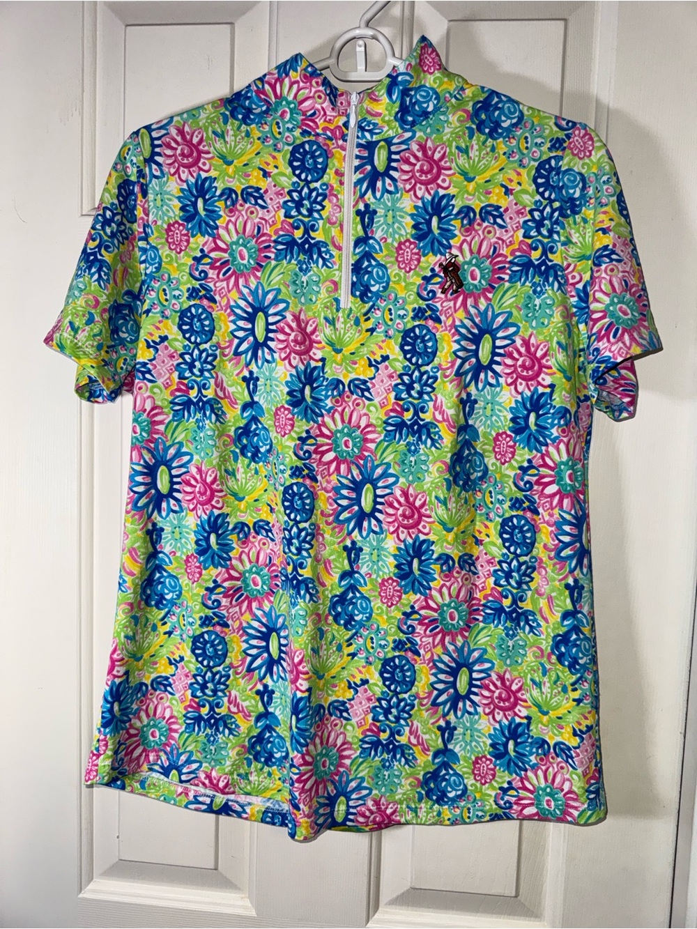 Ibkul Golf/Tennis/Athleisure 1/4 Zip Top, Large. Floral Print. Short Sleeves.